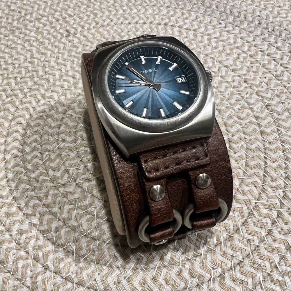 Fossil Brown Leather Watch with Blue Dial